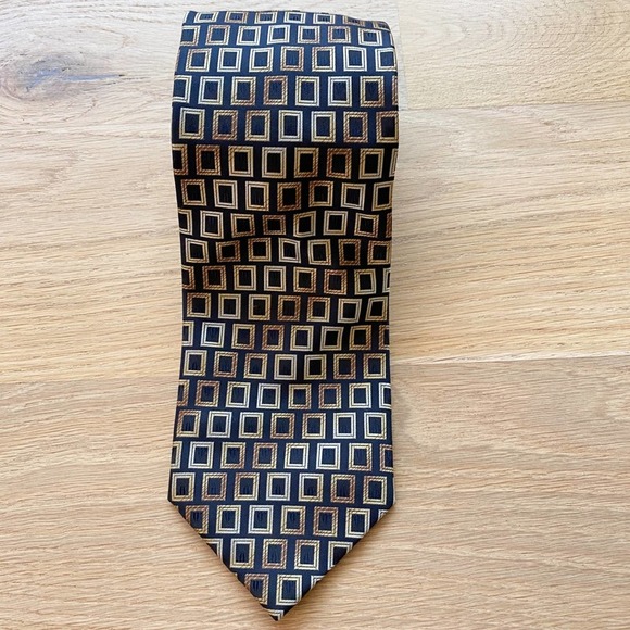 ALEXANDER JULIAN COLOURS Men's Black/Brown Tile Handmade Polyester Necktie sz OS - Picture 1 of 9